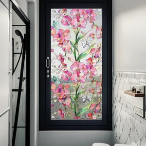 3D embossed floral window film, static cling privacy glass sticker for home decor detail view