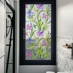 3D Embossed Window Glass Film Static Cling Floral Decorative Sticker for Home Bathroom Privacy