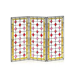 Mini paravent pliant en acrylique translucide avec motif de losanges colorés de bureau.