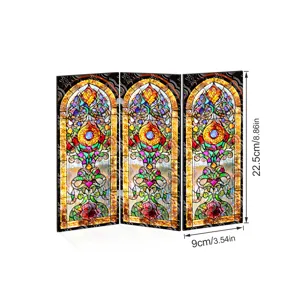 Mini paravent pliante acrylique translucide décoration de table style vitrail vintage église