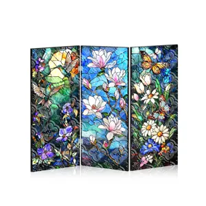 Mini paravent pliant en acrylique translucide décoration de bureau motif floral et oiseau.