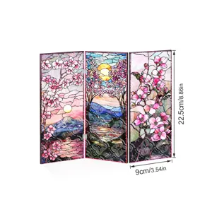 Mini paravent pliant en acrylique ornement de bureau avec design art floral fleur de cerisier.