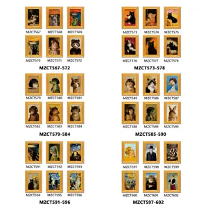 Funny cat art refrigerator magnets, vintage famous painting animal portrait wooden fridge stickers.