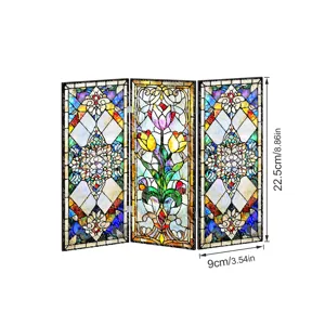 Mini paravent pliant en acrylique vitrail tulipe floral ornament de bureau 22,5cm