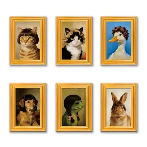 Funny animal portrait fridge magnets 3d wooden photo frame home decor cute cat dog duck