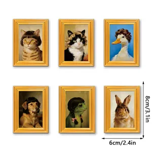 Funny animal portrait resin wooden photo frame fridge magnets home decor set of six pieces