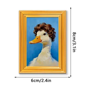 Funny curly hair duck fridge magnet decorative gold wood photo frame home kitchen decor