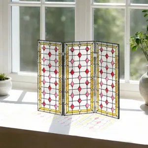 Mini paravent pliant en acrylique décoration de bureau style vitrail séparateur