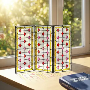 Mini paravent pliant en acrylique décoration de bureau avec design de verre coloré translucide.
