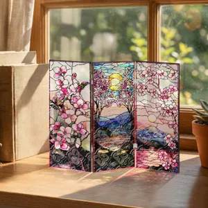 Mini paravent pliant en acrylique translucide décoratif avec motif de cerisier.