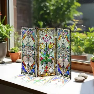 Mini paravent pliant en acrylique translucide décoration de bureau motif floral.