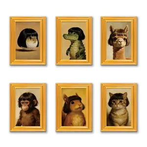Funny animal wooden photo frame refrigerator magnet creative 3D home decor set of six