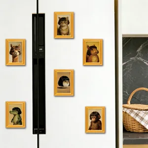 Funny animal wooden photo frame fridge magnets for home kitchen decoration, cute creative art decor.