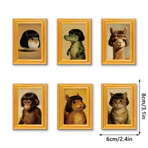 Funny quirky animal fridge magnets set with gold vintage frames, creative home decor gifts.