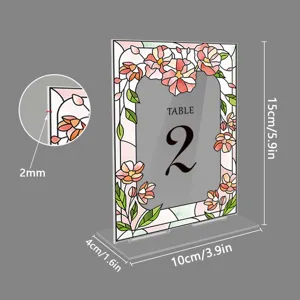 Acrylic table number sign with floral stained glass design for wedding party decoration.
