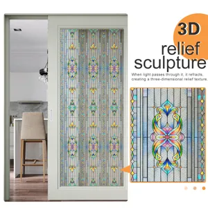 Decorative 3D embossed stained glass window film for home privacy and elegant room decor.