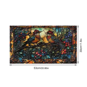 Detailansicht des 3D Buntglas Fensteraufklebers mit schönen Vögeln und Beeren, 53x30cm.