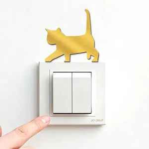 Gold acrylic mirror cat switch sticker wall decor for home bedroom living room 1pcs