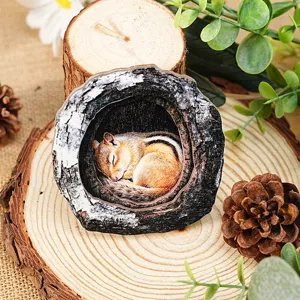 Wooden tree hole sleeping squirrel fridge magnet rustic home decor craft for kitchen fridge display