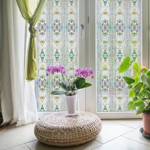 Floral 3D embossed static window sticker privacy stained glass film for home decor use.