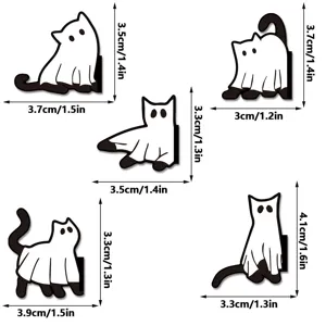 Cute black and white ghost cat magnetic bookmarks set, perfect reading page markers for books.