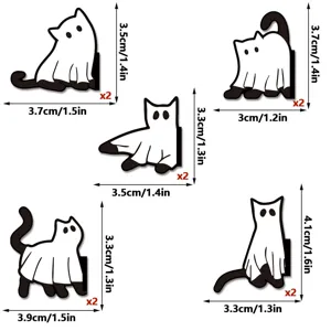Black and white ghost cat magnetic bookmark set, cute reading page marker details.