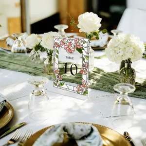 Acrylic table number sign with stained glass floral border wedding party decorative centerpiece
