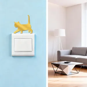 Gold acrylic mirror cat switch sticker, creative home decor wall sticker for living room.