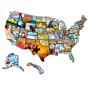 US map magnetic puzzle fridge sticker, state cultural travel souvenir and educational geography toy.