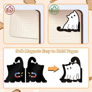 Black white ghost cat magnetic bookmark soft magnet page holder reading accessory