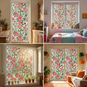 3D embossed floral window film static decorative glass sticker for home kitchen bedroom decor
