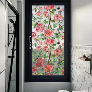 3D Embossed Rose Window Film Static Cling Glass Sticker Decorative Home Bathroom