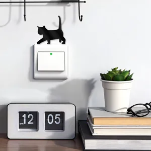 Black acrylic cat wall light switch sticker cute home decor decal for room wall art.