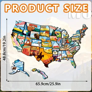 USA map magnetic jigsaw puzzle refrigerator sticker with state cultural designs and size 65cm