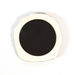 Wooden fridge magnet detail view back side with round black magnetic base craft decor
