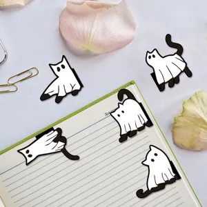 Cute black and white ghost cat magnetic bookmark set for reading and book page marking.
