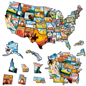 US state map magnetic refrigerator sticker puzzle set, colorful travel souvenir decor.