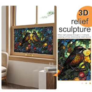 3D Buntglas Fensterfolie Statisch Vogel Blumen Dekorative Sichtschutzfolie Haus