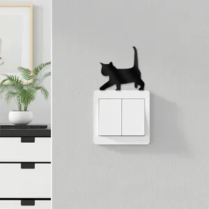 Acrylic mirror cat switch sticker, creative black silhouette wall decor for home room.
