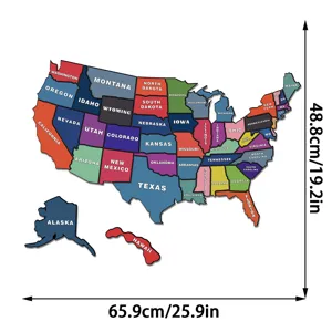 USA map magnetic puzzle fridge sticker, colorful state geographical learning educational toy.