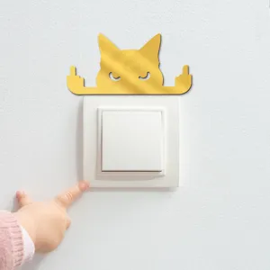 Acrylic cat light switch sticker detail, funny wall decor for home bedroom living room.
