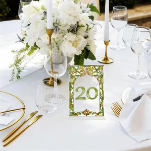 Acrylic wedding table number sign 20, elegant stained glass floral decor table centerpiece.