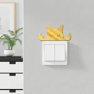 Gold mirror acrylic cat switch sticker funny wall decor for home bedroom interior items.