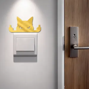 Gold acrylic cat switch sticker funny wall decor for home bedroom living room interior.