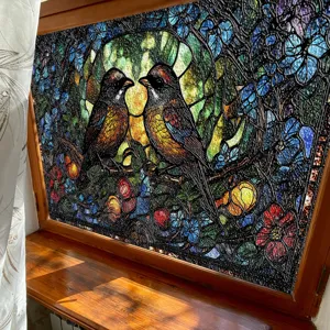 3D Buntglas Fensterfolie statisch haftend dekorative Folie Vögel Blumen Heimdeko