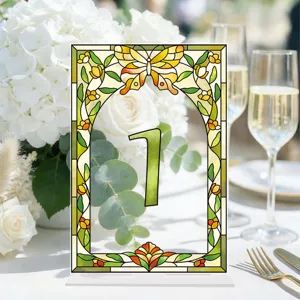 Acrylic table number sign for wedding party decor, stained glass butterfly design desktop sign.