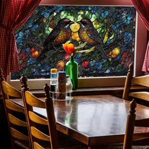 3D Buntglas Fensterfolie Statische Haftung Vogel Blumen Muster Heimdeko Folie.