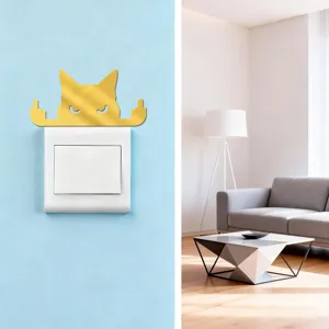 Acrylic gold cat wall switch sticker funny gesture home decor creative room decoration