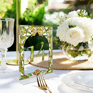 Stained glass style acrylic wedding table number sign 14 detail display for decor