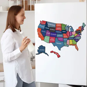 Detailed view of the magnetic US state map puzzle, perfect for educational travel decor.